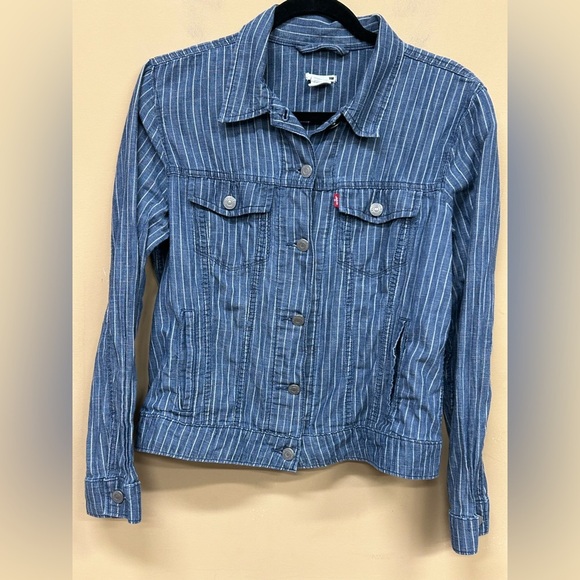 Levi's Jackets & Blazers - Levis Original Pinstriped Denim Trucker Jacket  Jean Shirt Womens Size Large